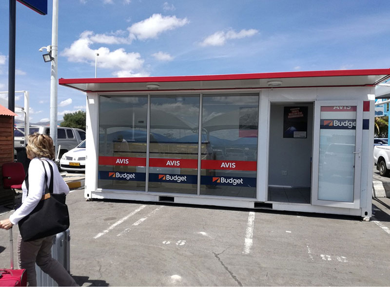 Container converted to Avis rental office
