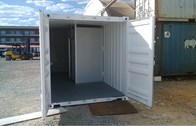 open doors on white abolution container